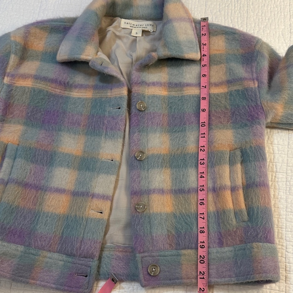 Saltwater LUXE Wool NWOT small teddy Multicolor Plaid Teddy Jacket RET $196 - Picture 8 of 10